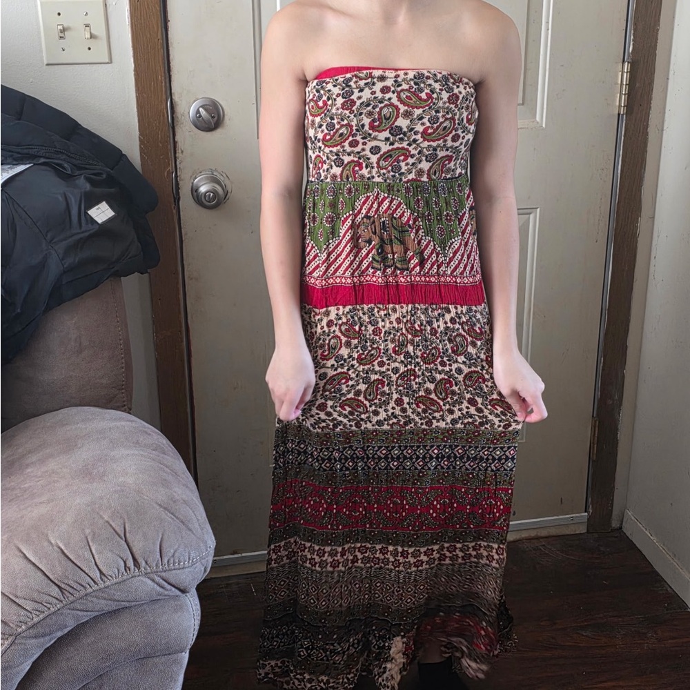 Bohemian Strapless Maxi Dress - Multicolor